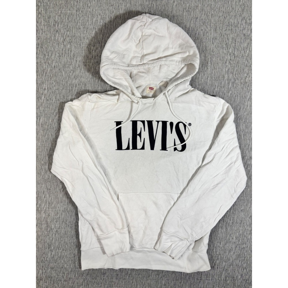 Levis Graphic Logo Hoodie Mens Small White Pullover Sweatshirt WPL 423